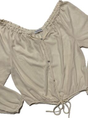 Fashion Nova Cream Off-Shoulder Drawstring Blouse